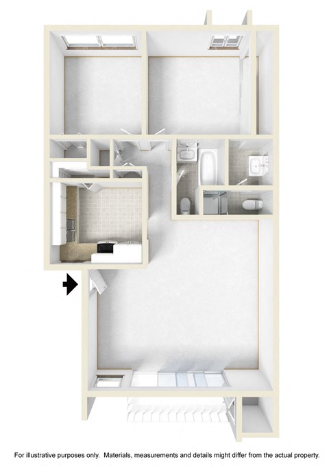 a floor plan of a studio apartment with a bedroom and a bathroom